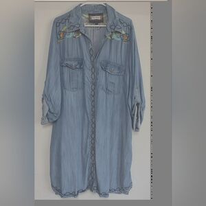 Embroidered Denim Shirt Dress